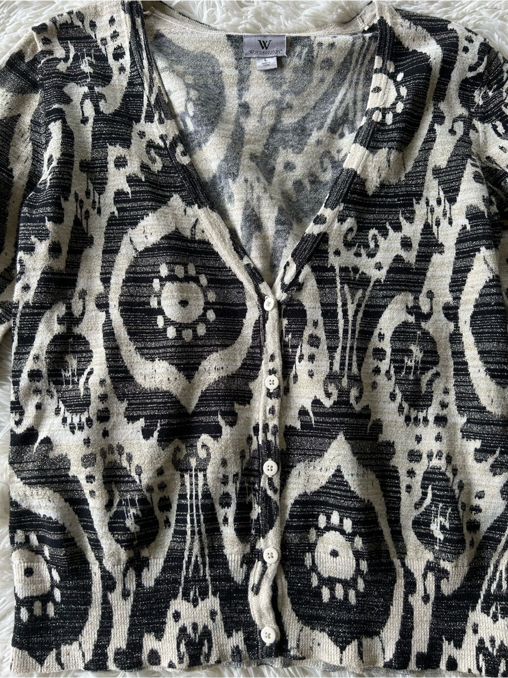 Worthington | Black & Cream Animal Print Knit Cardigan - Picture 2 of 6